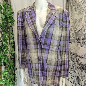 MONDI Germany vintage 100% Linen plaid blazer